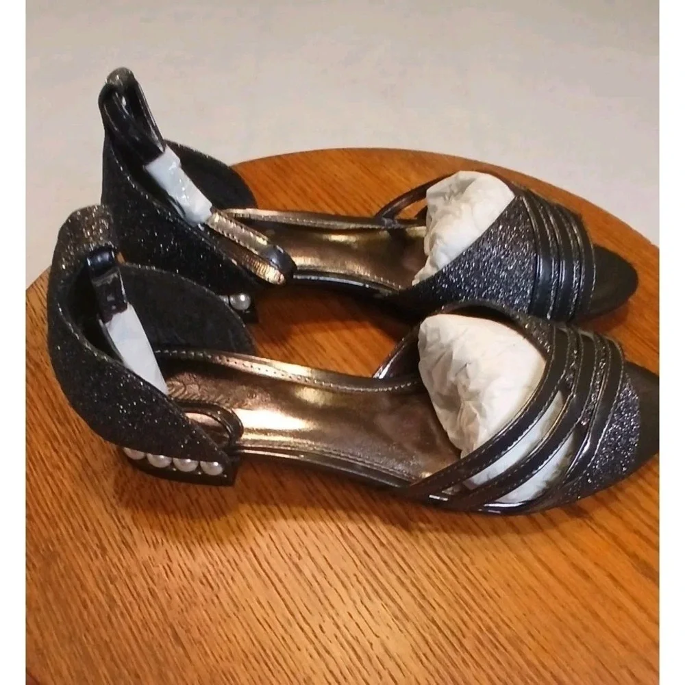 Dunion Womens Strappy Dress Sandals Heels‎ Peep Toe Ankle Strap Sparkle NWT